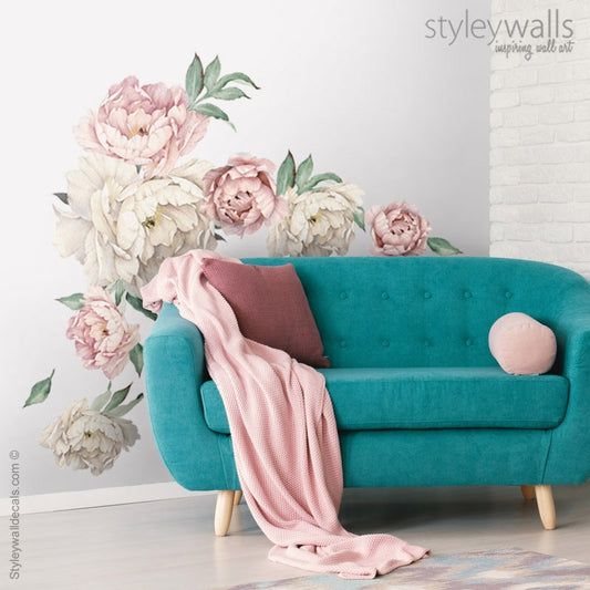 Pfingstrose Wandtattoo, Pfingstrose Blumen Wandtattoo, Aquarell Pfingstrosen Wandtattoo, Vintage Pfingstrosen Wandtattoo, Garten Blumen Wand Home Decor