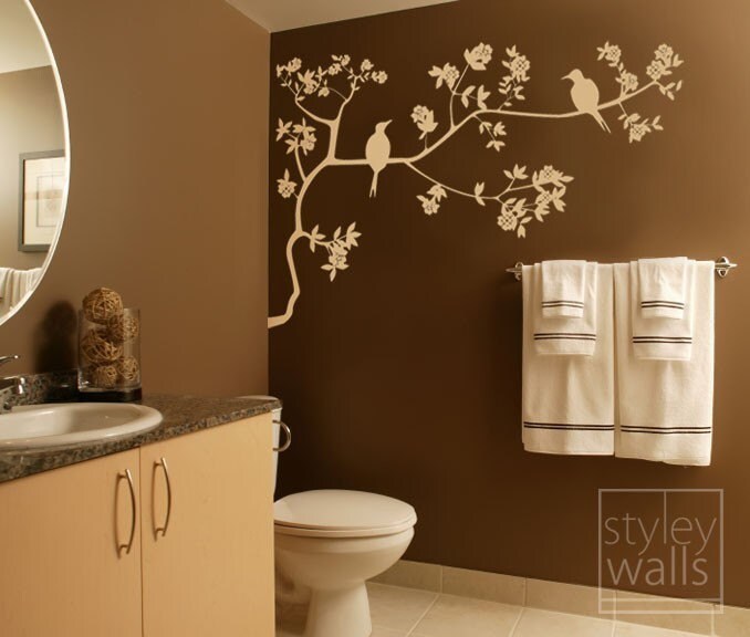 Sticker mural branche et oiseaux, autocollant mural oiseaux sur branche avec feuilles en vinyle, autocollant mural branche pour décoration intérieure, autocollant mural branche