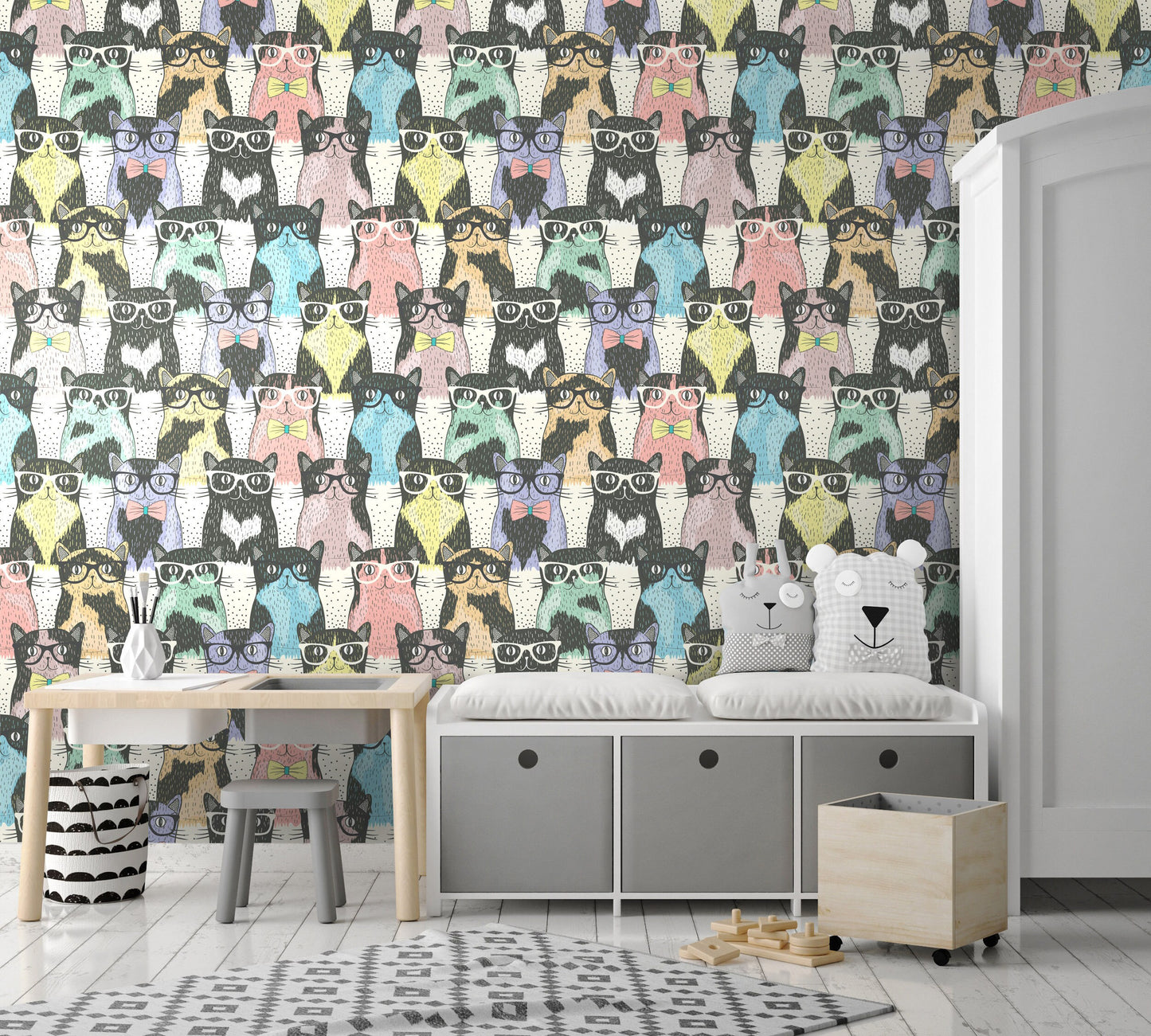 Papier peint pour chat, papier peint pour chambre d'enfant, papier peint en tissu amovible et repositionnable, décoration pour chambre d'enfant, peler et coller, auto-adhésif