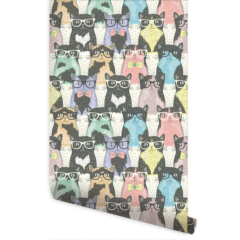 Papier peint pour chat, papier peint pour chambre d'enfant, papier peint en tissu amovible et repositionnable, décoration pour chambre d'enfant, peler et coller, auto-adhésif