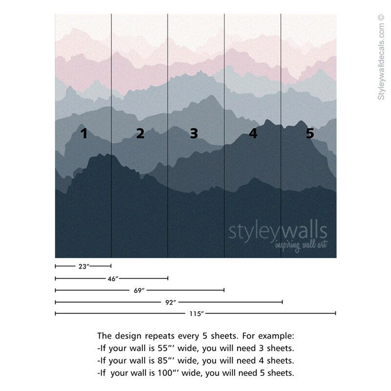 Mountain Wallpaper, Mountains View Mural Wallpaper, Repositionable Fabric Wallpaper, Peel and Stick Wallpaper, Home Room Decor, Wall Decor