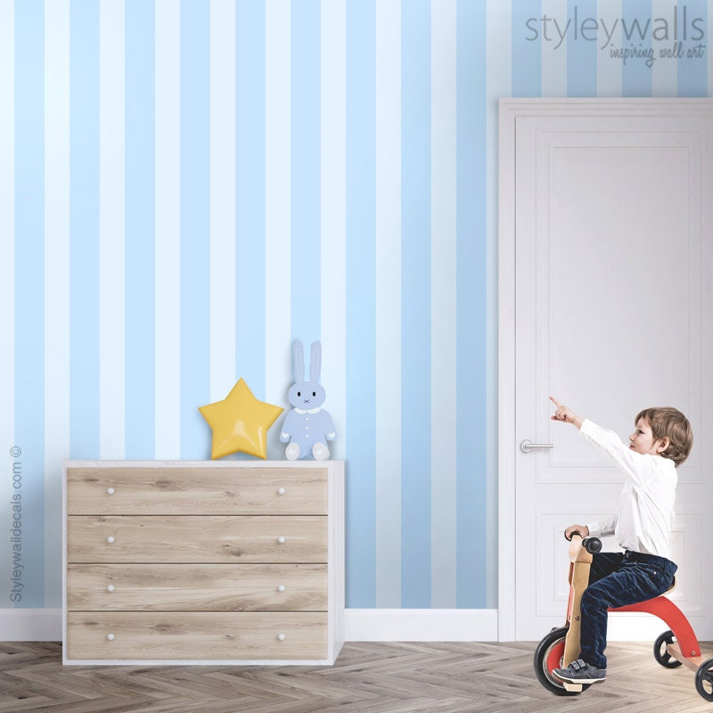 Striped Pattern Wallpaper, Blue Vertical Stripes Wallpaper, Peel and Stick, Self Adhesive Repositionable Removable Fabric, Kids Room Decor