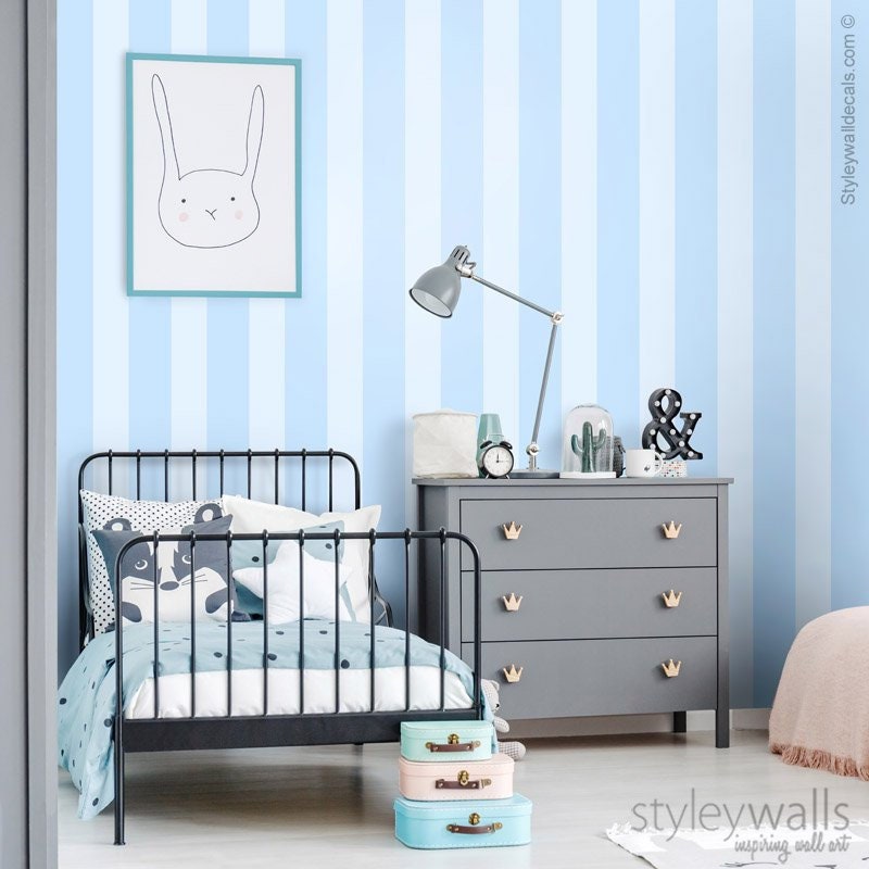 Striped Pattern Wallpaper, Blue Vertical Stripes Wallpaper, Peel and Stick, Self Adhesive Repositionable Removable Fabric, Kids Room Decor