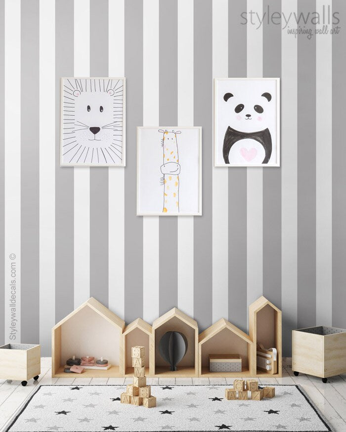Striped Pattern Wallpaper, Gray Vertical Stripes Peel and Stick Wallpaper, Self Adhesive Repositionable Removable Fabric, Kids Room Decor