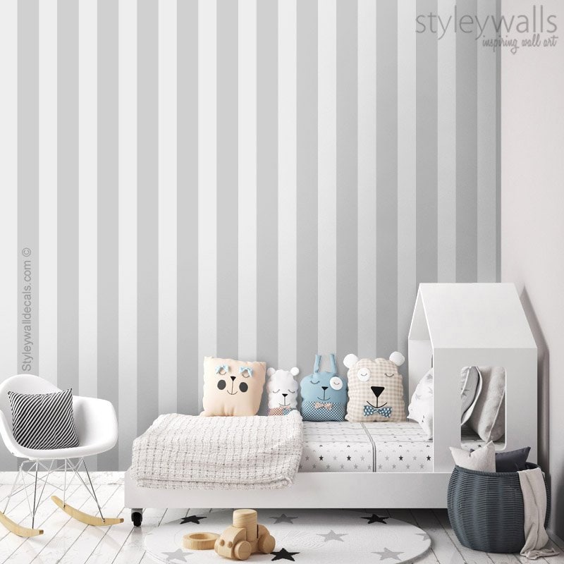 Striped Pattern Wallpaper, Gray Vertical Stripes Peel and Stick Wallpaper, Self Adhesive Repositionable Removable Fabric, Kids Room Decor