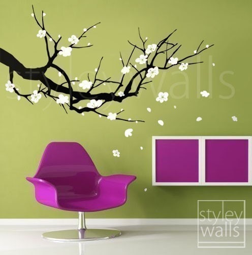 Sticker mural branche de cerisier en fleurs, sticker mural arbre Sakura, sticker mural arbre de cerisier en fleurs, sticker mural branche de cerisier pour la décoration intérieure