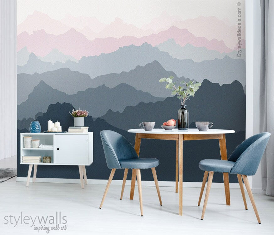 Mountain Wallpaper, Mountains View Mural Wallpaper, Repositionable Fabric Wallpaper, Peel and Stick Wallpaper, Home Room Decor, Wall Decor