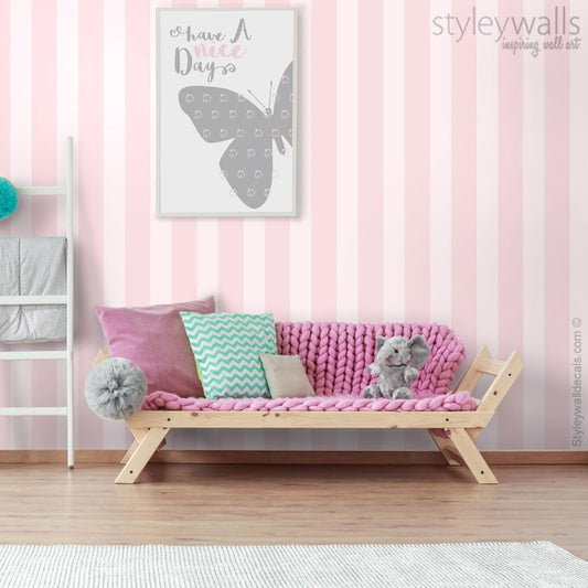 Vertical Pink Stripes Wallpaper, Striped Pattern Wallpaper, Repositionable Removable Fabric, Girls Room Decor, Peel and Stick, Self Adhesive