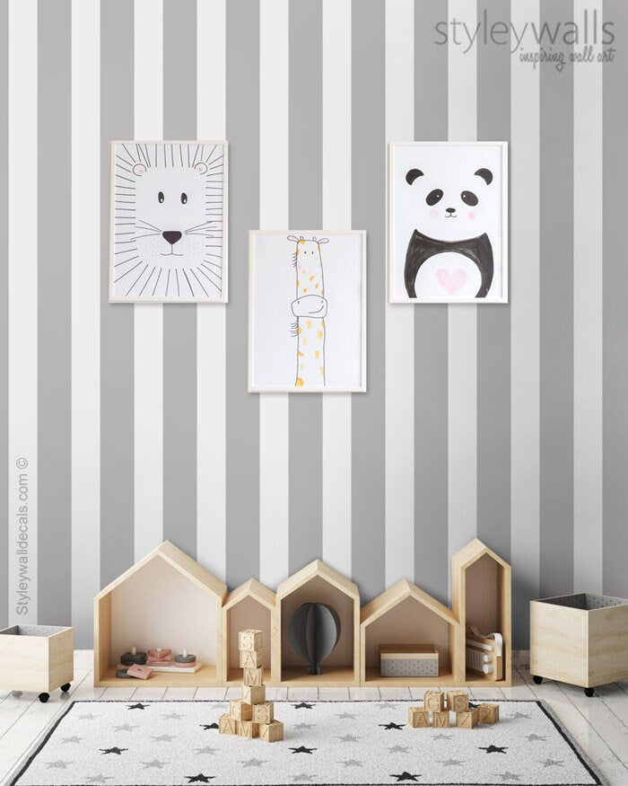 Papier peint à rayures, papier peint à motifs à rayures verticales grises, tissu amovible repositionnable, décoration de chambre d'enfant, peler et coller, auto-adhésif
