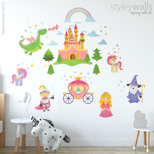 Wandtattoo Prinzessin, Wandtattoo Märchen, Wandtattoo Prinz Ritter Burg, Wandtattoo Drache, Wandtattoo Kutsche Mädchen Kinderzimmer Deko Wandkunst