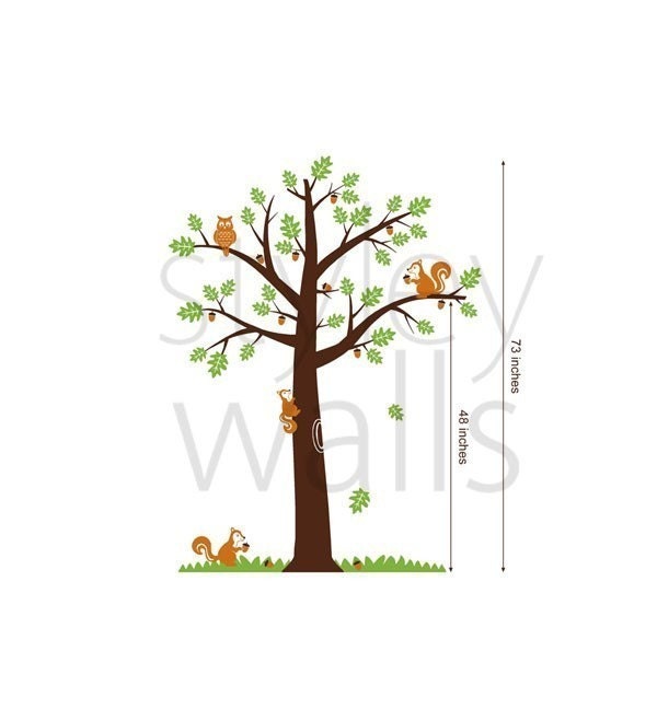 Wandtattoo Waldtiere Baum, Eichhörnchen Eulen Eiche Wandtattoo, Wandtattoo Kinderzimmer Vinyl, Wandtattoo Waldtiere Baum Wandtattoo