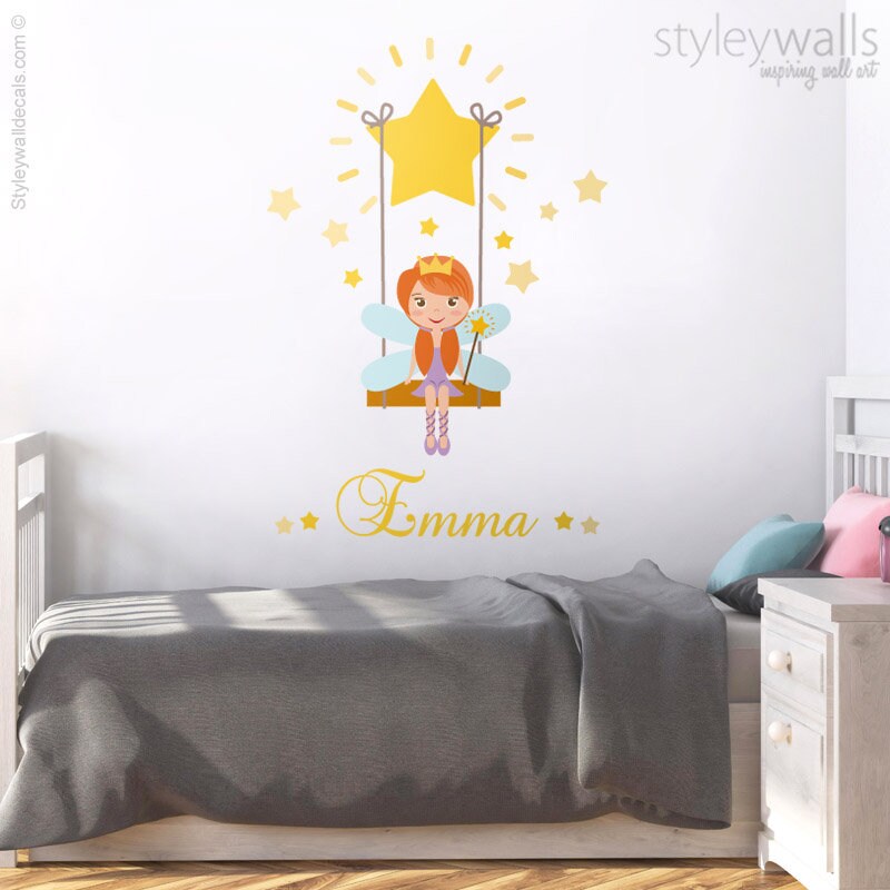 Fairy Wall Decal, Star Wall Decal Sticker, Princess Fairy Wall Decal Decor, Stars Room Decor, Personalized Girls Nursery Room Decor Wall Art