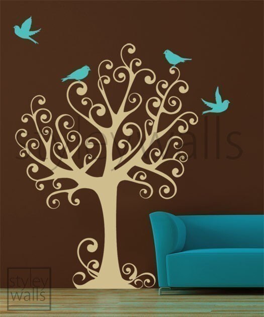 Ornamental Tree with Birds - Large - Vinyl Wall Decal