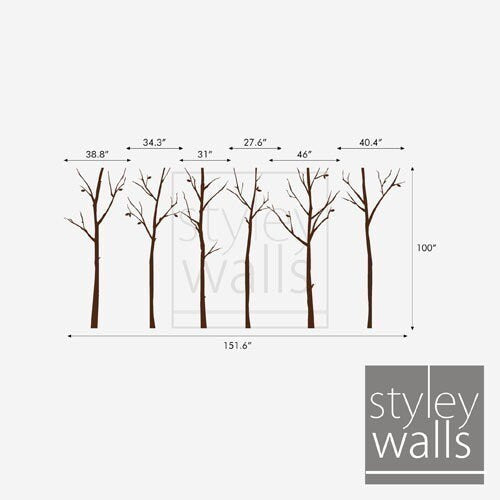 Thin Birch Trees Wall Decal, Forest Trees and Birds Wall Decal, Winter Trees with Birds Home Decor, Nursery Baby Room Wall Decal
