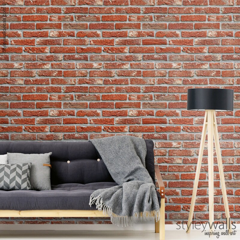 Bricks Wallpaper, Red Brick Pattern Wallpaper, Vintage Bricks Wallpaper. Self Adhesive and Repositionable Removable Fabric, Peel and Stick