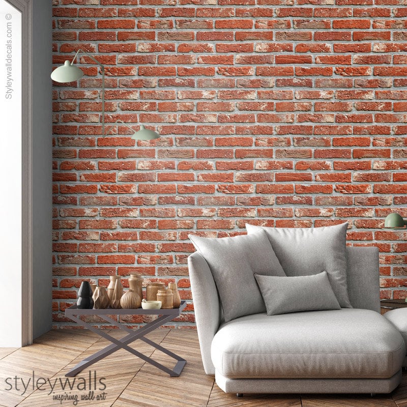 Bricks Wallpaper, Red Brick Pattern Wallpaper, Vintage Bricks Wallpaper. Self Adhesive and Repositionable Removable Fabric, Peel and Stick