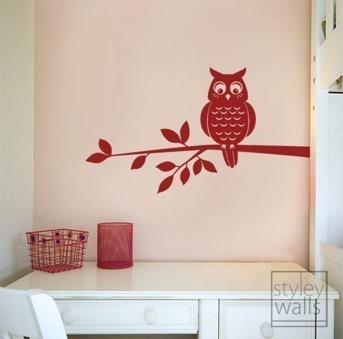 Owl Wall Decal, Owl Wall Sticker, Owl on a Branch Vinyl Wall Decal, Home Decor Kids Room Baby Nursery Wall Decal, Boy or Girl Room Decal
