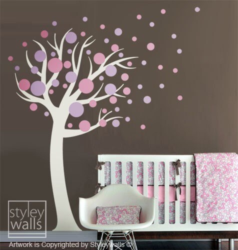 Polka Dots Tree Wall Decal, Polka Dots Wall Decal, Circles Wall Decal for Nursery Decor, Baby Room Wall Decals, Polka Dots Sticker Decor