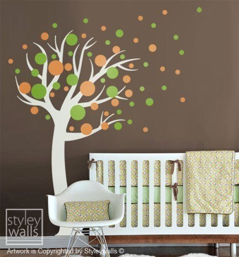 Polka Dots Tree Wall Decal, Polka Dots Wall Decal, Circles Wall Decal for Nursery Decor, Baby Room Wall Decals, Polka Dots Sticker Decor