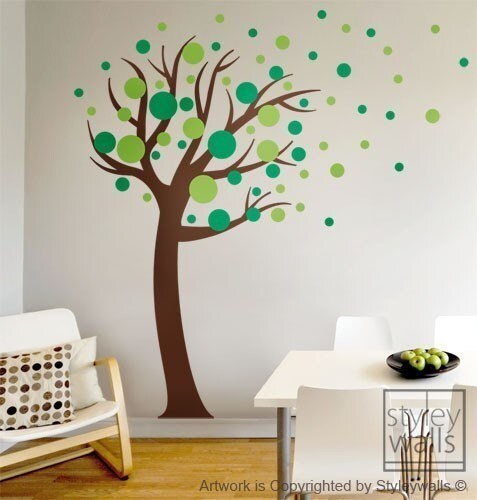 Polka Dots Tree Wall Decal, Polka Dots Wall Decal, Circles Wall Decal for Nursery Decor, Baby Room Wall Decals, Polka Dots Sticker Decor