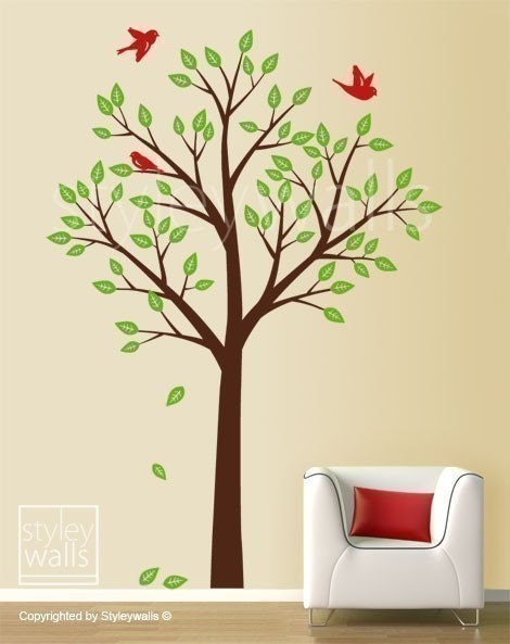 Tree and Birds Wall Decal, Tree Wall Decal, Kids Nursery Room Decor Wall Art, Tree Wall Sticker, Nursery Tree Decal, Forest Tree Wall Decor