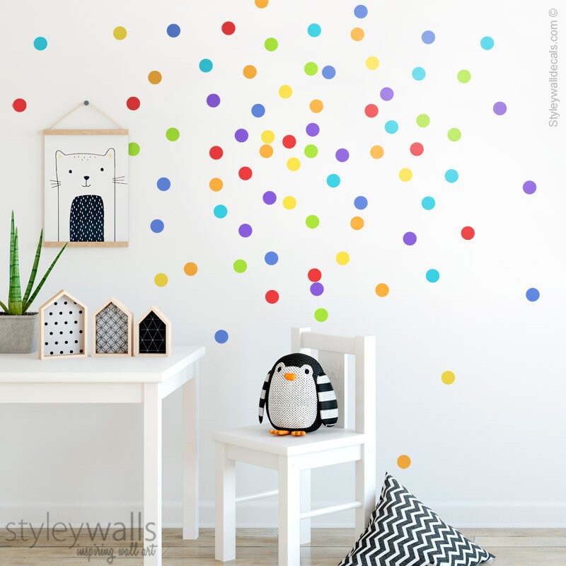 Rainbow Polka Dots Wall Decal, Confetti Dots Wall Decal, Colorful Rainbow Dots Pattern Wall Decal, Kids Room Wall Decals, Dots Wall Decor