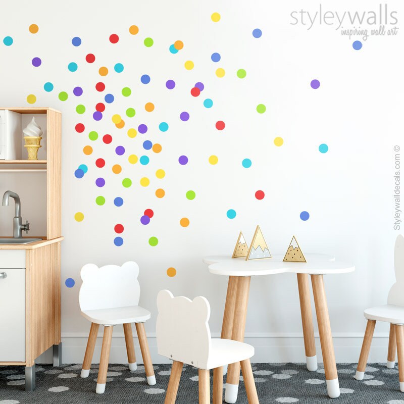 Rainbow Polka Dots Wall Decal, Confetti Dots Wall Decal, Colorful Rainbow Dots Pattern Wall Decal, Kids Room Wall Decals, Dots Wall Decor