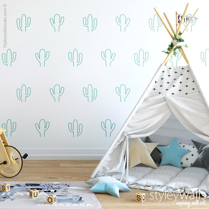 Cactus Wall Decal, Cacti Wall Decal, Cactus Pattern Wall Decal, Cactus Lines Wall Decor, Cactus Room Decor, Nursery Kids Room Wall Decals