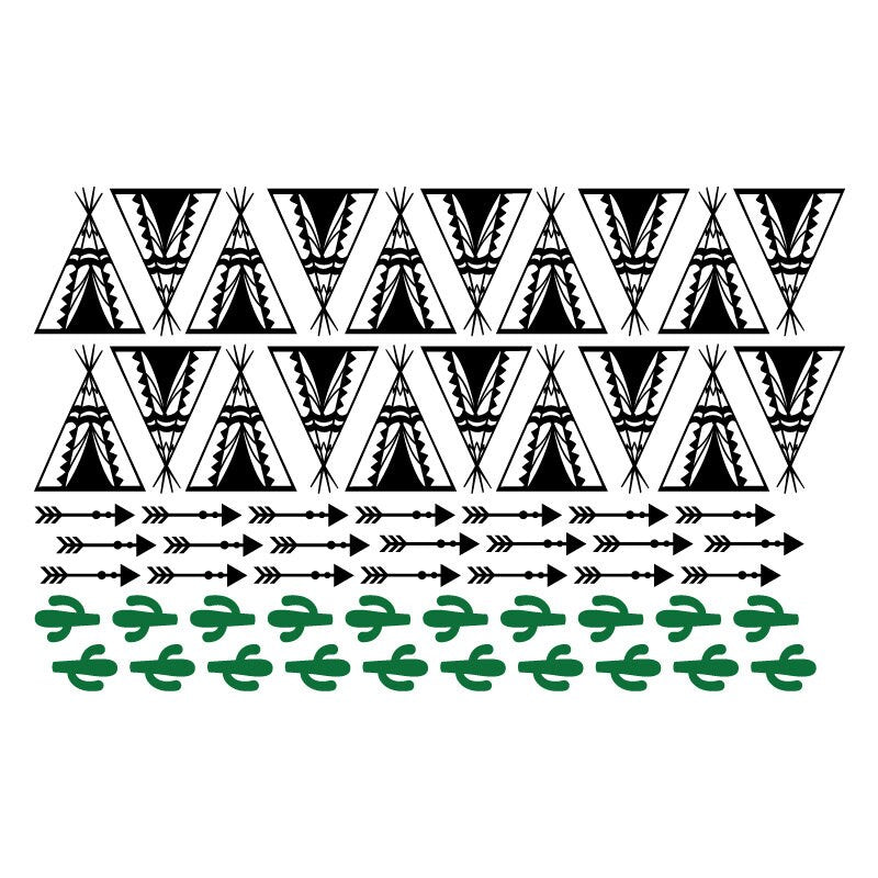 Teepee Wall Decal, Teepee Wall Decor, Tribal Wall Decal, Cactus Wall Stickers, Arrows Wall Decal, Indian Teepee Modern Nursery Room Decor
