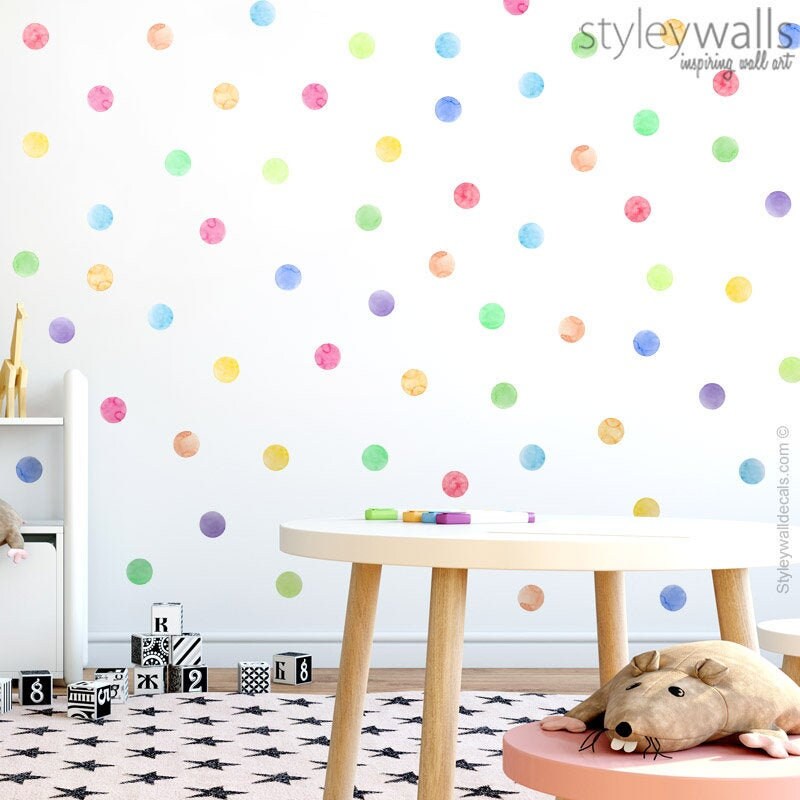 Polka Dots Wall Decal, Confetti Dots Circles Wall Decal, Water Color Polka Dots Pattern Wall Decal, Kids Room Wall Decals, Dots Wall Decor