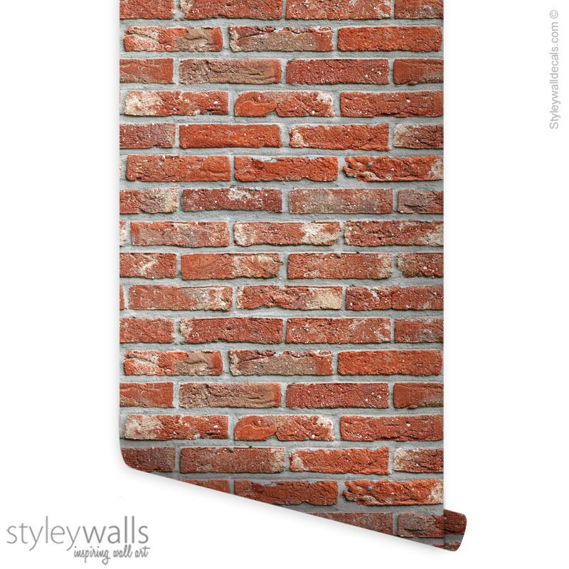 Bricks Wallpaper, Red Brick Pattern Wallpaper, Vintage Bricks Wallpaper. Self Adhesive and Repositionable Removable Fabric, Peel and Stick