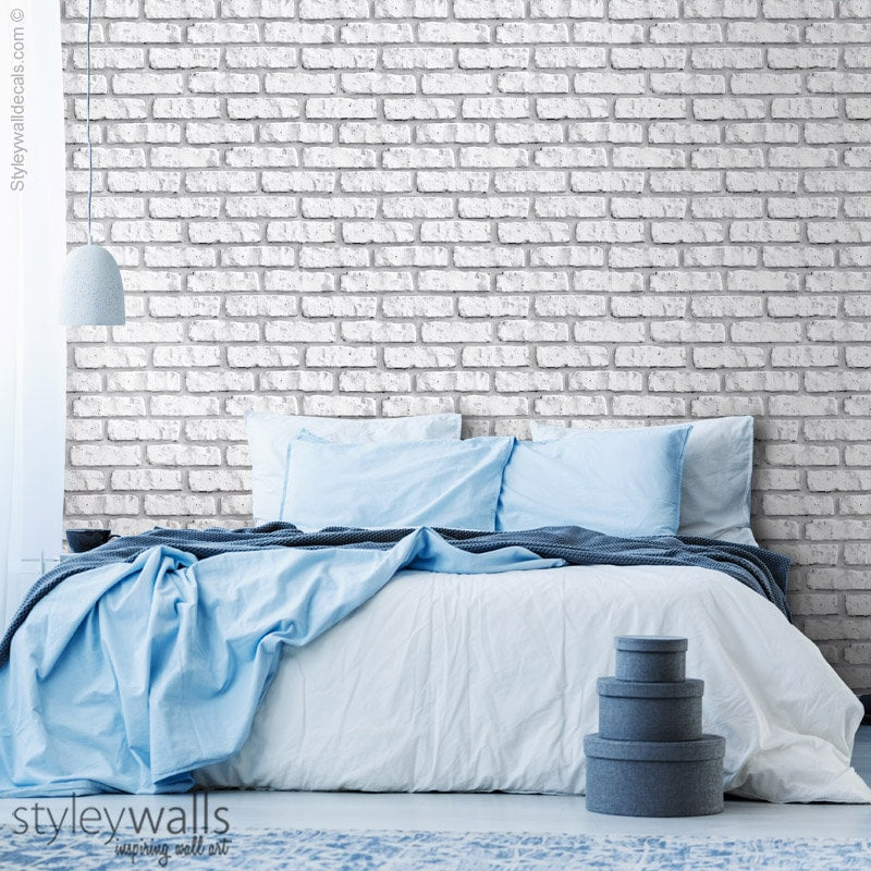 Bricks Wallpaper, White Brick Pattern Wallpaper, White Vintage Bricks Fabric Self Adhesive and Repositionable, Peel and Stick Wallpaper