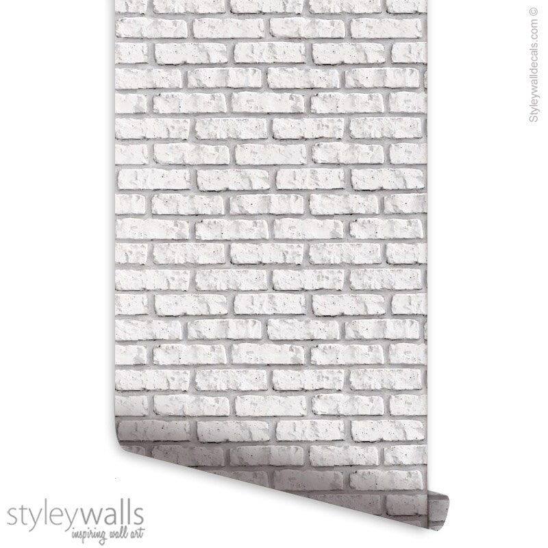 Bricks Wallpaper, White Brick Pattern Wallpaper, White Vintage Bricks Fabric Self Adhesive and Repositionable, Peel and Stick Wallpaper