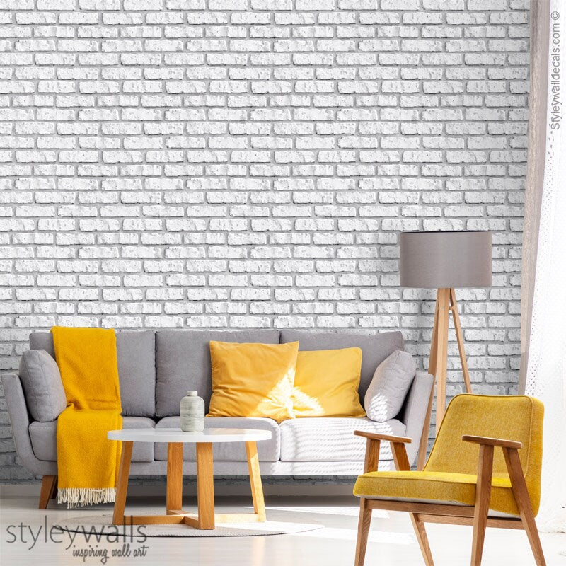 Bricks Wallpaper, White Brick Pattern Wallpaper, White Vintage Bricks Fabric Self Adhesive and Repositionable, Peel and Stick Wallpaper