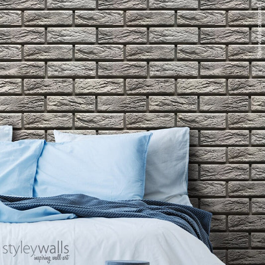 Bricks Wallpaper, Gray Brick Pattern Wallpaper, Grey Realistic Bricks Self Adhesive, Repositionable Peel and Stick, Removable Fabric
