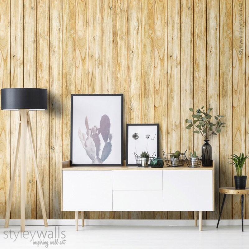 Wood Wallpaper, Yellow Wood Wallpaper, Vintage Wood Texture Wallpaper, Repositionable Fabric Wallpaper, Peel and Stick, Self Adhesive