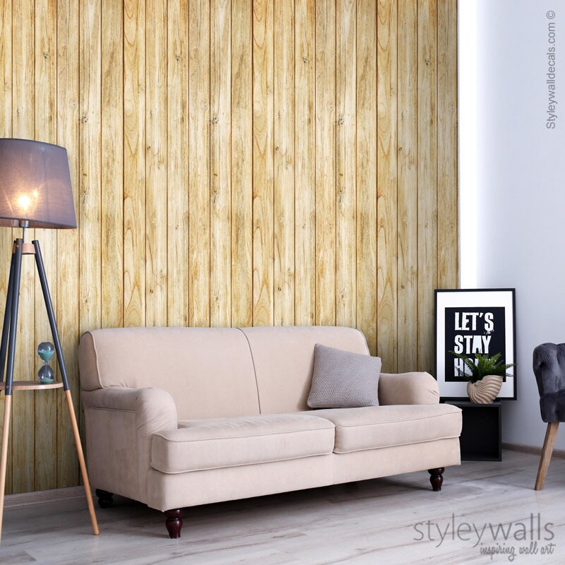 Wood Wallpaper, Yellow Wood Wallpaper, Vintage Wood Texture Wallpaper, Repositionable Fabric Wallpaper, Peel and Stick, Self Adhesive
