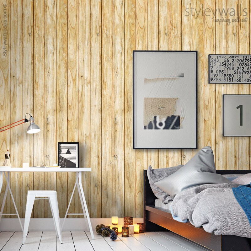 Wood Wallpaper, Yellow Wood Wallpaper, Vintage Wood Texture Wallpaper, Repositionable Fabric Wallpaper, Peel and Stick, Self Adhesive