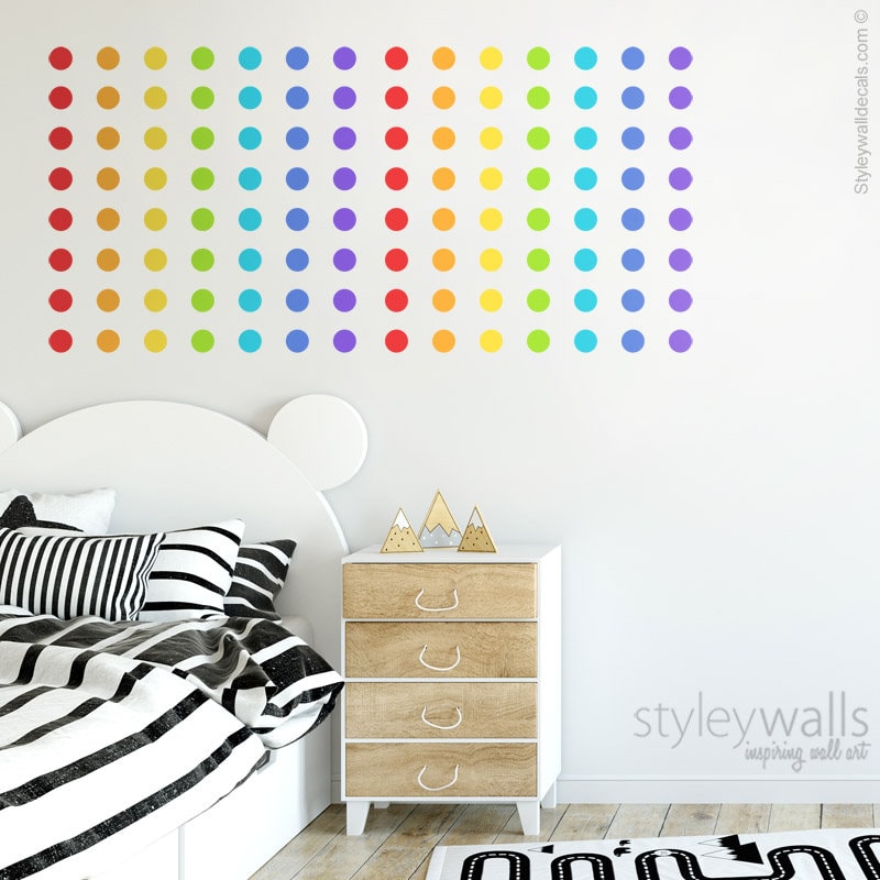 Rainbow Polka Dots Wall Decal, Confetti Dots Wall Decal, Colorful Rainbow Dots Pattern Wall Decal, Kids Room Wall Decals, Dots Wall Decor