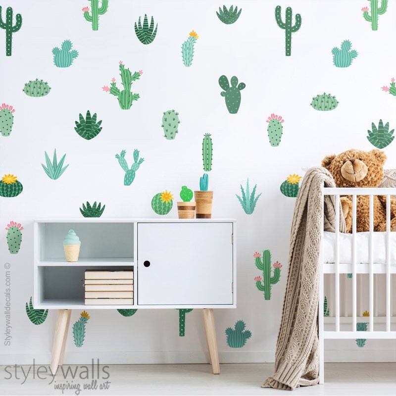 Cactus Wall Decal, Cactus Wall Stickers, Cacti Wall Decor, Cactus Pots Wall Sticker, Cactus Nursery Decor, Nursery Kids Room Decor