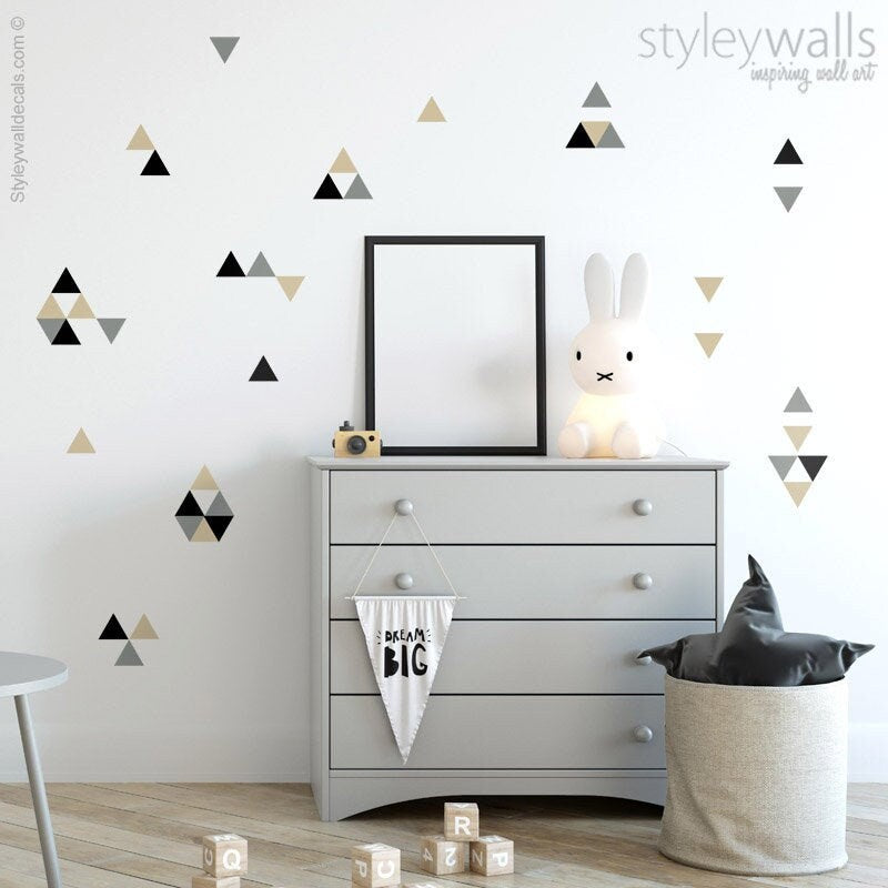 Triangles Wall Decal, Triangles Wall Sticker, Pattern Geometric Shapes Wall Decal, Triangles Nursery Decor, Nursery Kids Room Wall Decals