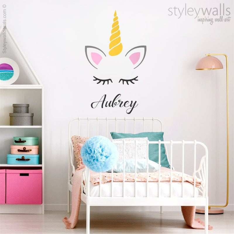 Unicorn Wall Decal, Unicorn Horn Wall Sticker, Personalized Wall Decal, Unicorn Head Wall Decal, Unicorn Pony Girls Room Decor Wall Art