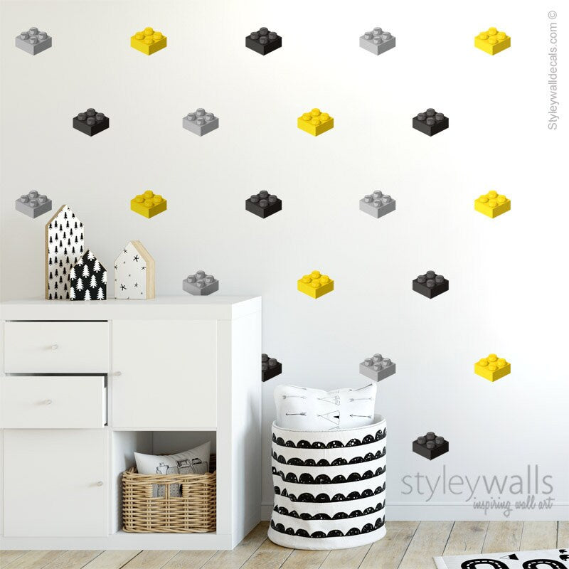 Autocollant mural en blocs de construction, autocollant mural en blocs, décoration de chambre en cubes, décoration de salle de jeux en cubes de construction, autocollant mural en briques pour salle de jeux pour enfants