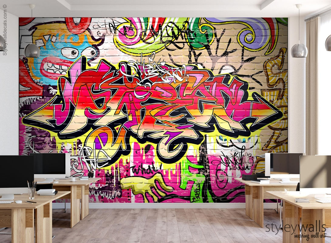 Graffiti Mural, Abstract Mural, Graffiti Wall Art, Graffiti Wallpaper Mural, Teenage Room Decor, Repositionable Removable Fabric