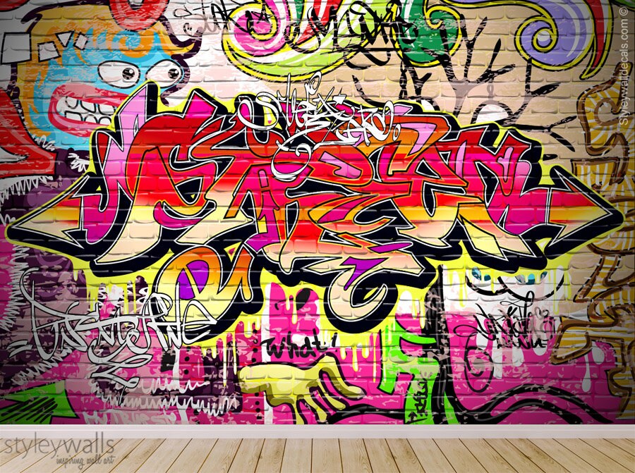Graffiti Mural, Abstract Mural, Graffiti Wall Art, Graffiti Wallpaper Mural, Teenage Room Decor, Repositionable Removable Fabric