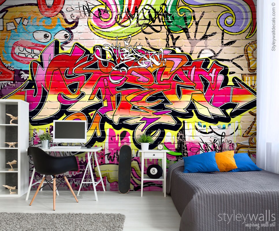 Graffiti Mural, Abstract Mural, Graffiti Wall Art, Graffiti Wallpaper Mural, Teenage Room Decor, Repositionable Removable Fabric
