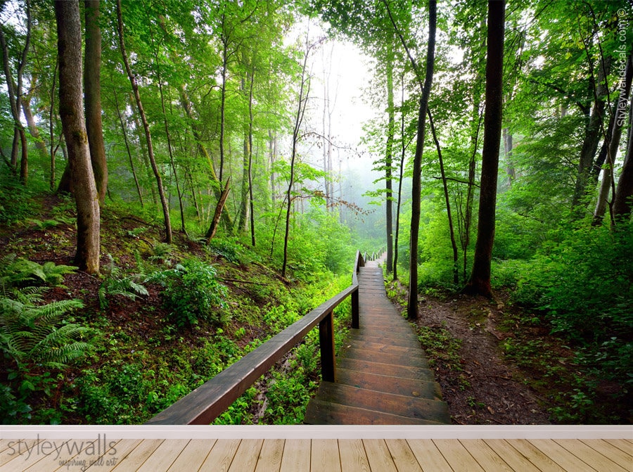 Forest Mural Wallpaper, Trees Mural, Nature Mural Wallpaper, Repositionable Removable Fabric, Room Decor, Peel and Stick, Self Adhesive