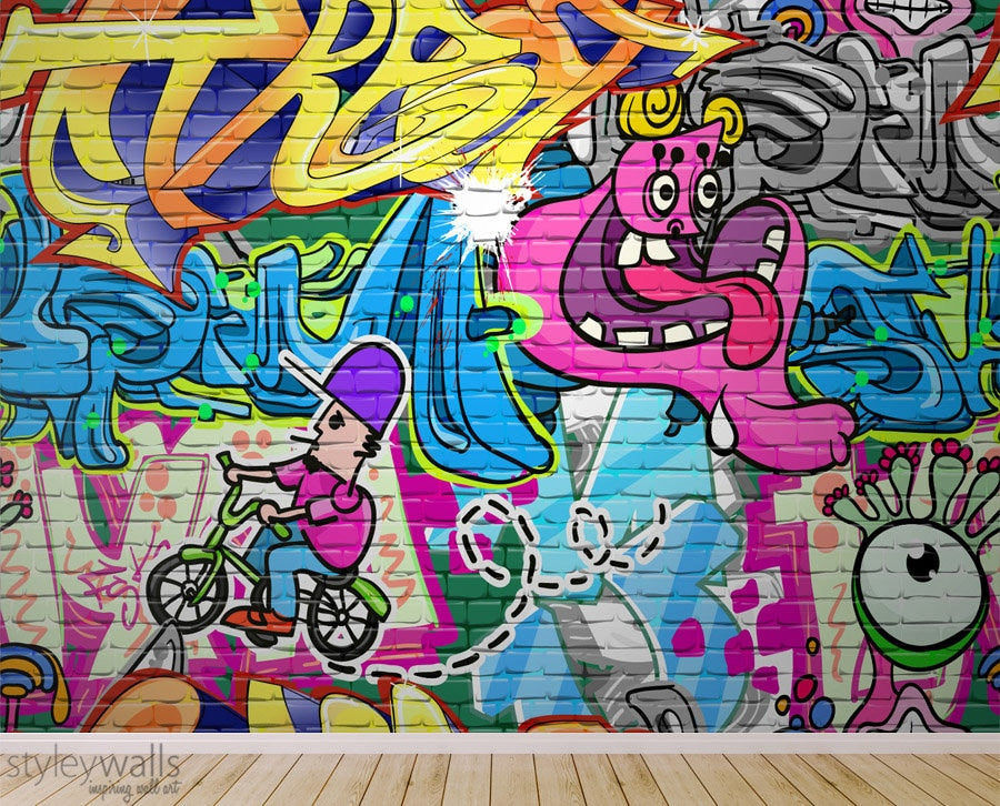 Graffiti Mural, Graffiti Wall Art, Graffiti Wallpaper Mural, Abstract Wall Mural, Teenage Room Decor, Repositionable Removable Fabric