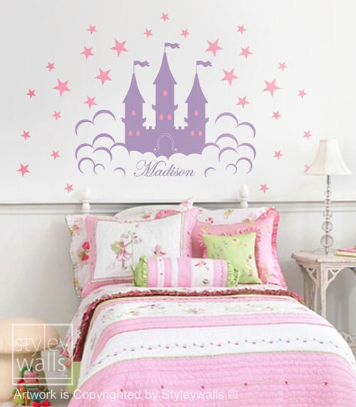 Castle Wall Decal, Fairy Princess Castle Personalized Wall Decal for Girls, Castle Sticker Decal for Nursery Baby Room Decor Wall Art