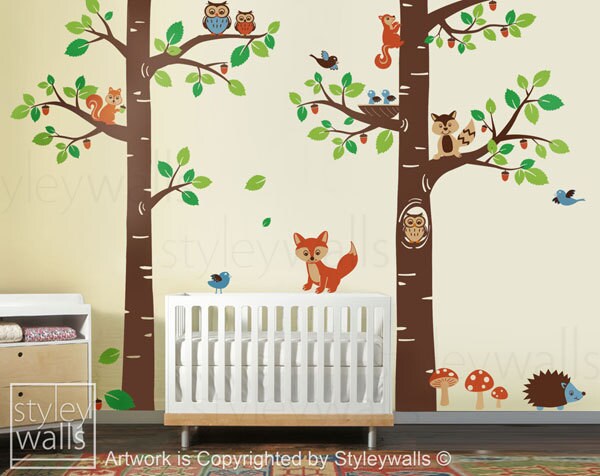 Waldtiere Wandtattoa Baum Wandtattoa Baumwipfel Waldtiere Kinderzimmer Baby Spielzimmer Kinder Wandtattoa Wandsticker